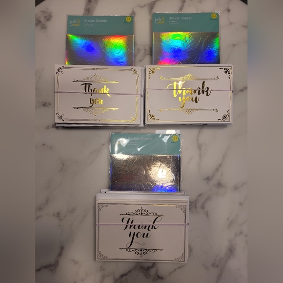 New 28 Pc Set Gold and White Thank You Card, Envelope, Stickers+ - Picture 4 of 4